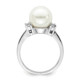 Majestik Sterling Silver Rhodium-plated 10-11mm White Imitation Shell Pearl and CZ Ring